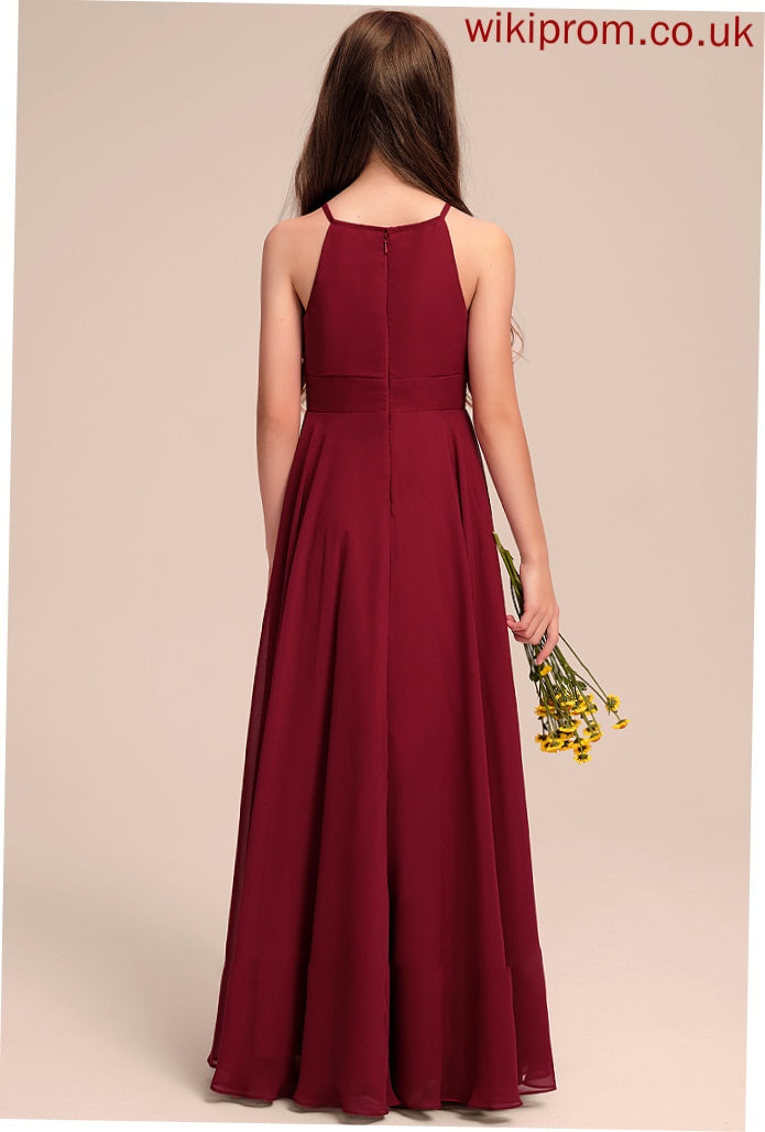 Junior Bridesmaid Dresses Chiffon Scoop A-Line Norma Floor-Length Neck