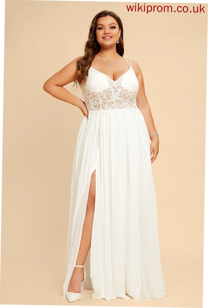 Dress Front Split V-neck Beading Chiffon Madelynn Wedding Dresses Floor-Length Wedding Lace A-Line With