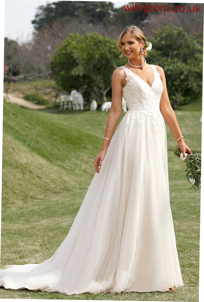 Tulle Train Dress Wedding Dresses Sloane Wedding Ball-Gown/Princess Lace V-neck Court