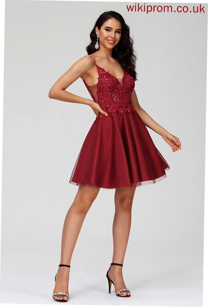 Homecoming Dresses Tulle Homecoming Short/Mini Dress With V-neck Sequins A-Line Melissa Lace