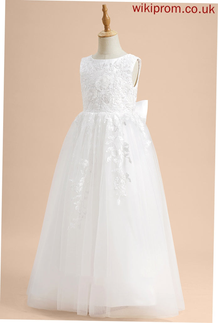 Flower Girl Dresses Sleeveless With Neck Floor-length A-Line Jade Dress Girl - Scoop Lace/Flower(s)/Bow(s) Flower Tulle