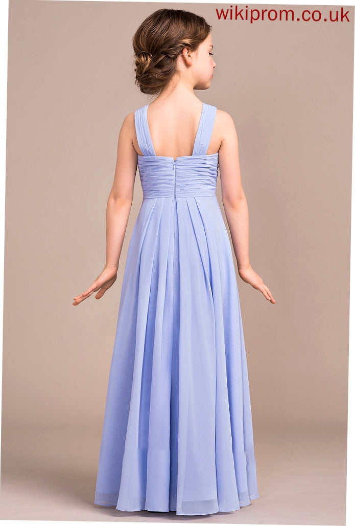 Ruffle A-Line With Cierra Junior Bridesmaid Dresses Floor-Length Chiffon V-neck