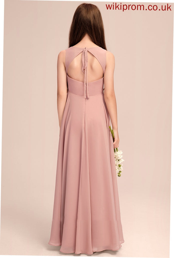 Bow(s) Giada With Scoop Floor-Length Neck Chiffon Junior Bridesmaid Dresses A-Line