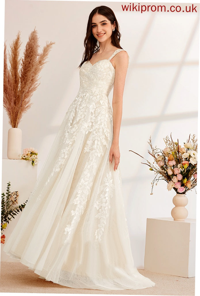 Wedding Sweep With A-Line Dress Tulle Beading Wedding Dresses Train Off-the-Shoulder Sequins Lace Cailyn