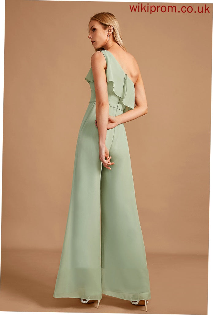 One-Shoulder Straps Fabric Neckline Floor-Length Embellishment Ruffle Length Mckayla Spaghetti Staps Natural Waist Half Sleeves Bridesmaid Dresses