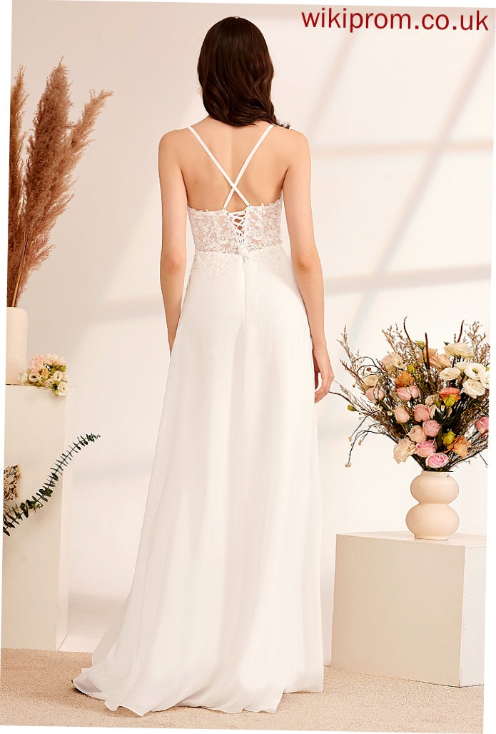 Lace A-Line V-neck Raegan Chiffon Wedding Dresses With Floor-Length Sequins Dress Wedding