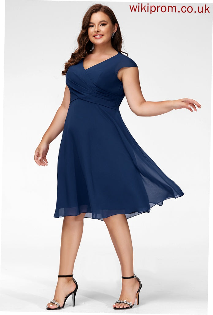 Aleah A-Line Chiffon Cocktail Cocktail Dresses Ruffle Dress Knee-Length With V-neck