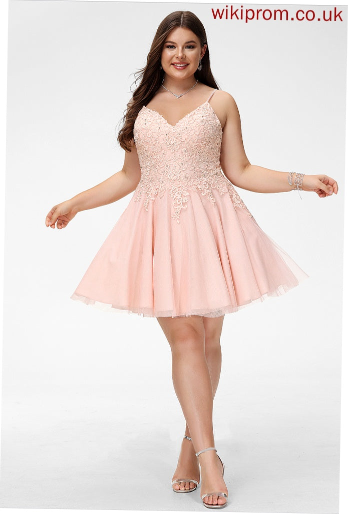 Dress With A-Line Homecoming Simone V-neck Beading Homecoming Dresses Lace Short/Mini Tulle