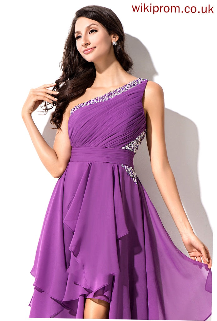 One-Shoulder Beading Sequins Abby With Homecoming Dresses Homecoming Asymmetrical Chiffon Ruffle A-Line Dress