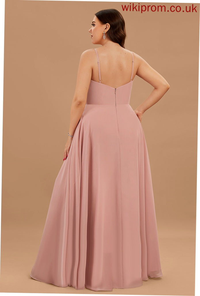 With Floor-Length Pleated V-neck Anabelle A-Line Chiffon Prom Dresses