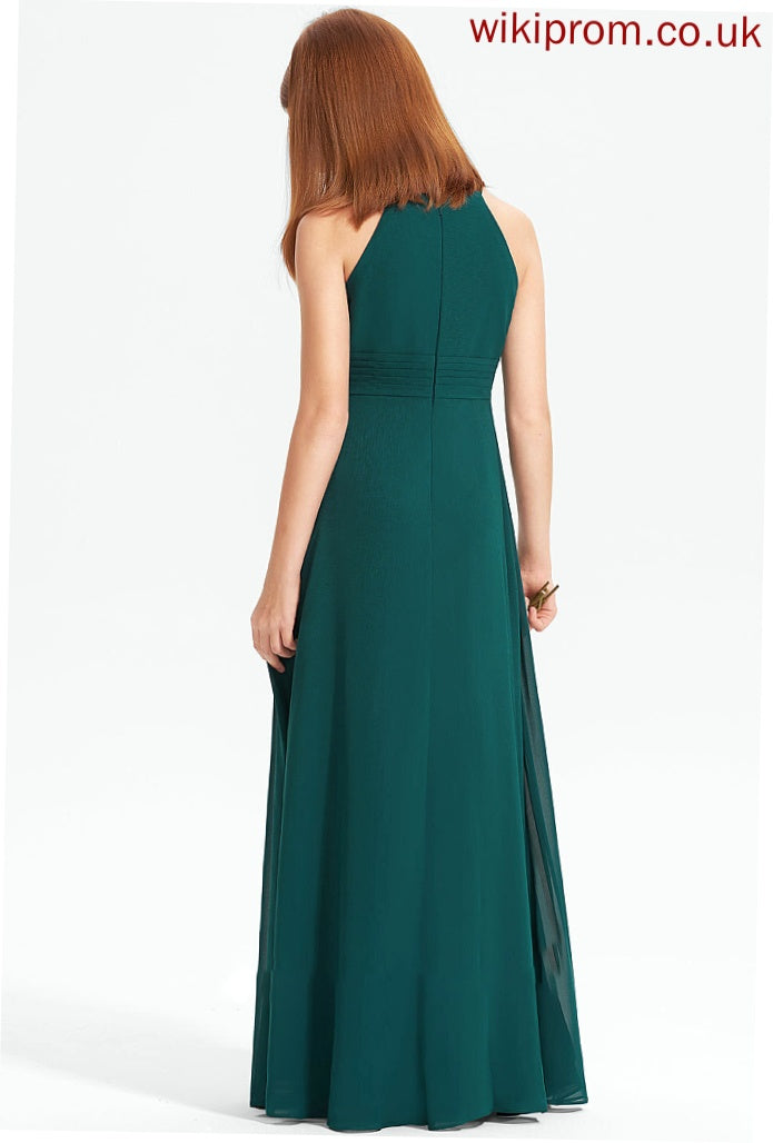 Ruffle Chiffon Neck Floor-Length Riya With Scoop Junior Bridesmaid Dresses A-Line