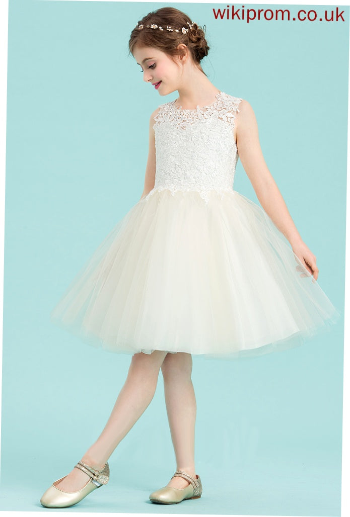 Hole Sleeveless Neck Scoop Flower Girl Dresses Flower Dress Back - Sheila Tulle/Lace Girl Knee-length A-Line With