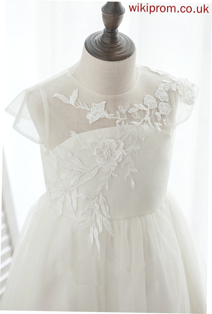 A-Line Neck Flower Girl Scoop Sleeveless Flower Girl Dresses Tulle/Lace Dress Ally Knee-length -