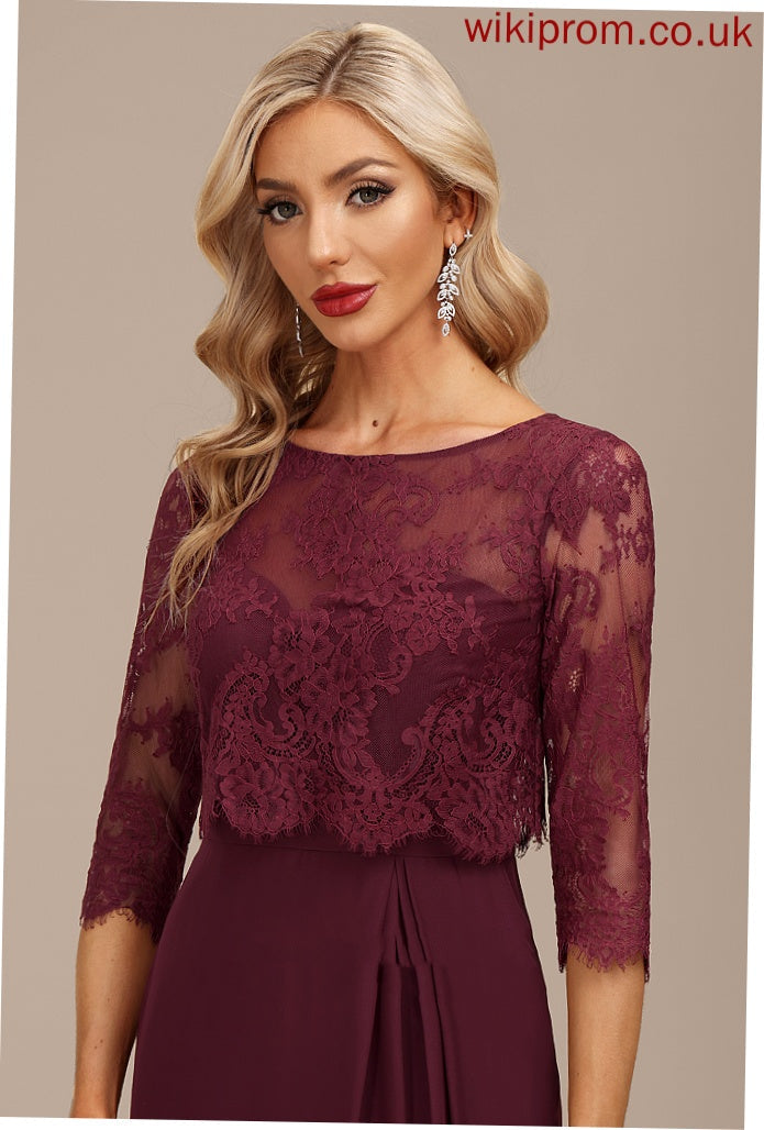 Lace Cocktail Sheath/Column Knee-Length Scoop Zariah Chiffon Dress Ruffle With Neck Cocktail Dresses