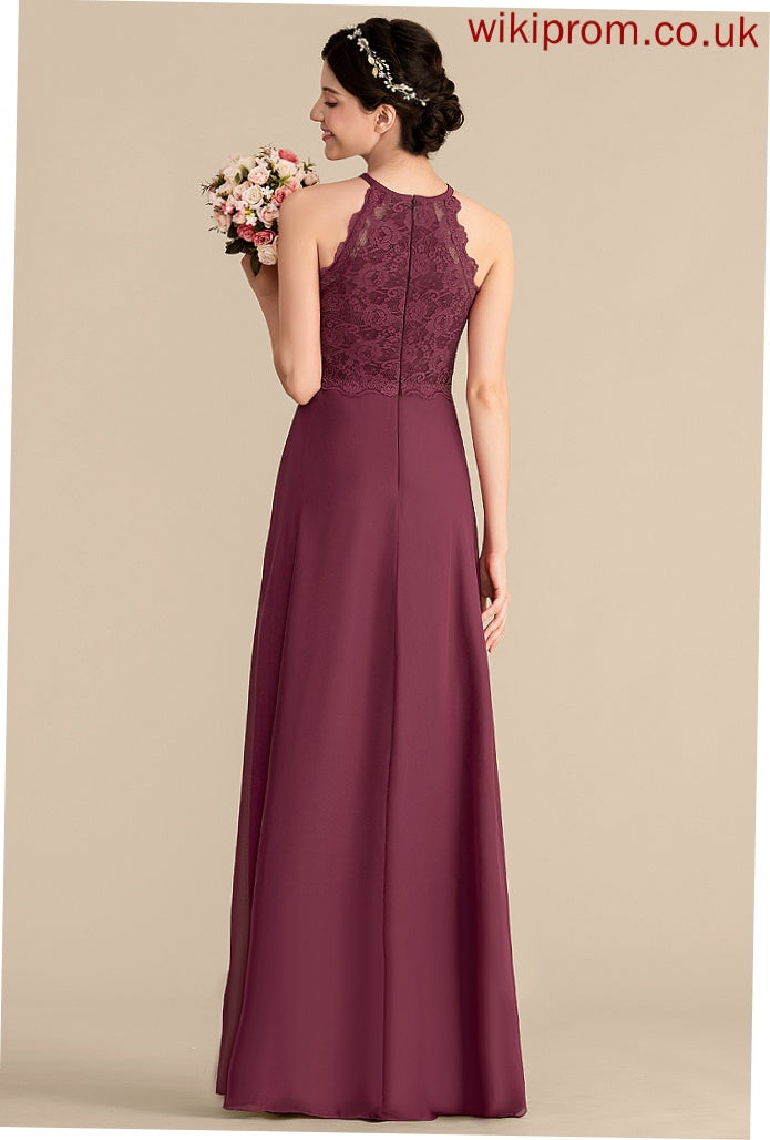 Lace Chiffon Scoop Angie A-Line Prom Dresses Floor-Length