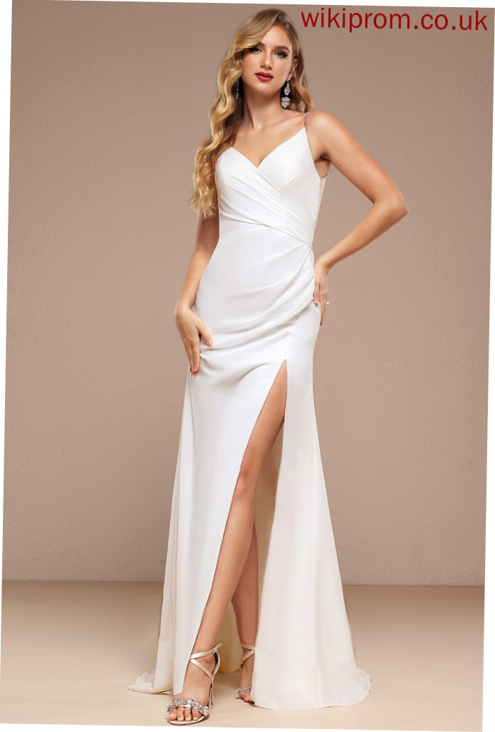 Wedding Dresses Wedding With Dress Sweep Trumpet/Mermaid Train Beading Sequins V-neck Chiffon Diamond