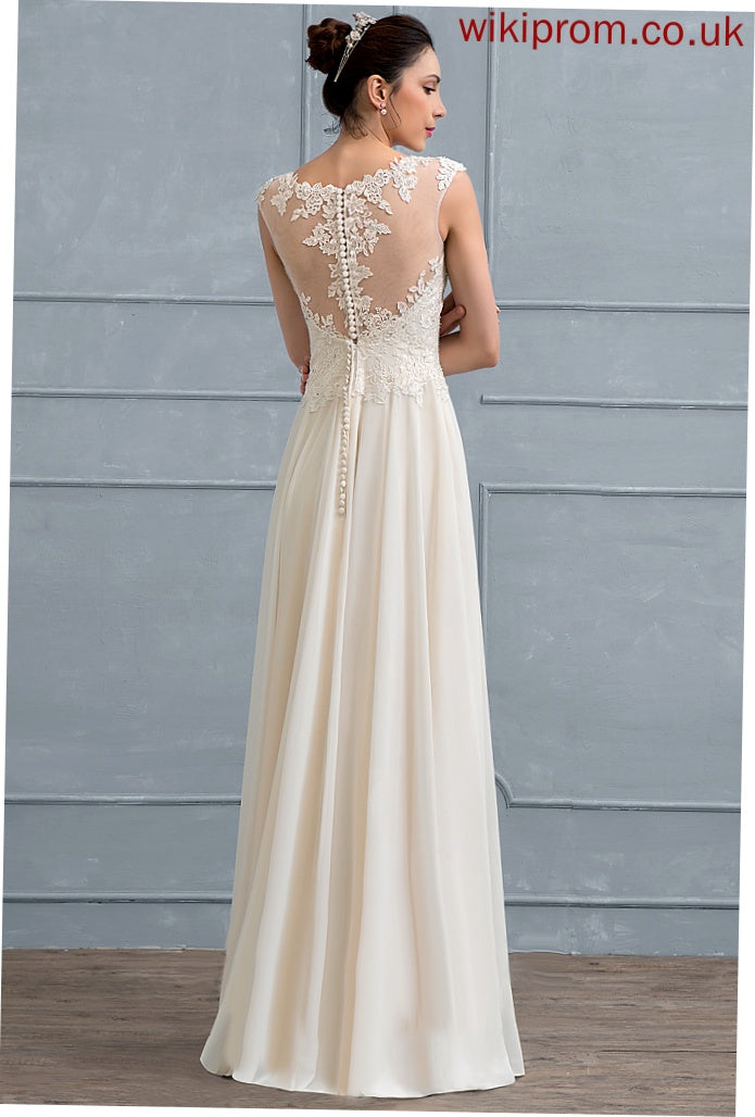 Sequins Nathalie Floor-Length Dress Lace With Wedding Beading Neck A-Line Chiffon Scoop Wedding Dresses