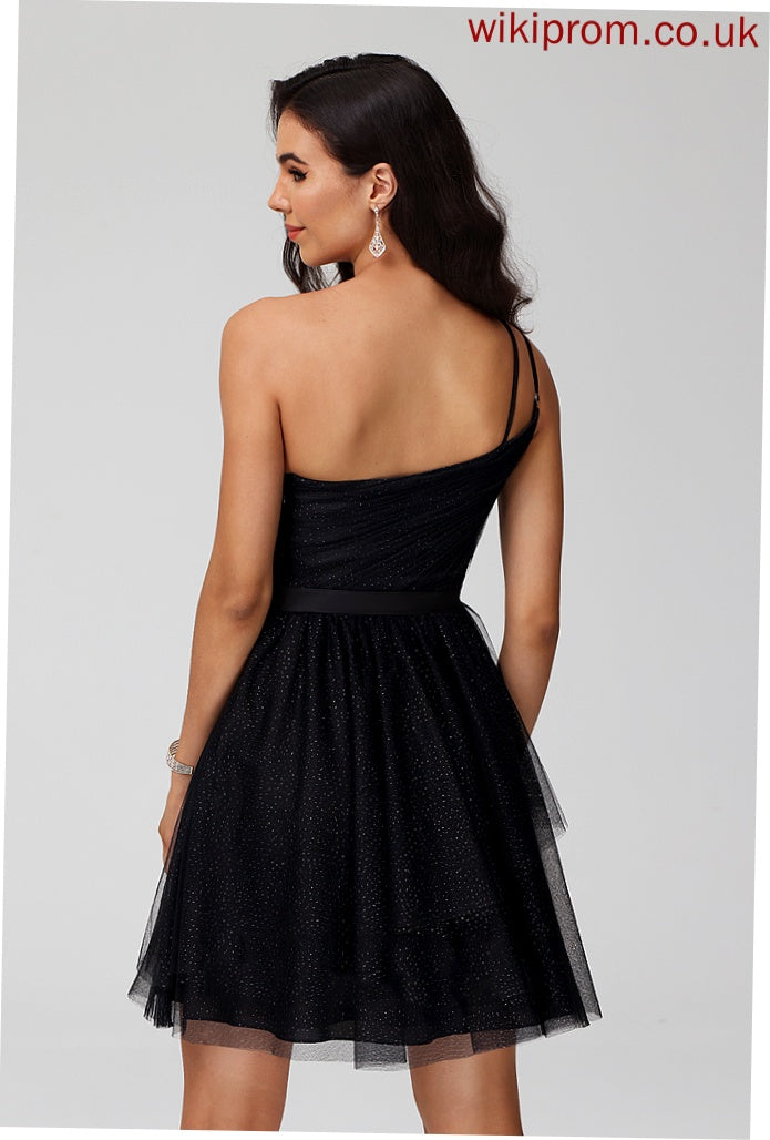 Tulle One-Shoulder Homecoming Dresses Short/Mini Dress With Taniya A-Line Sequins Homecoming Beading