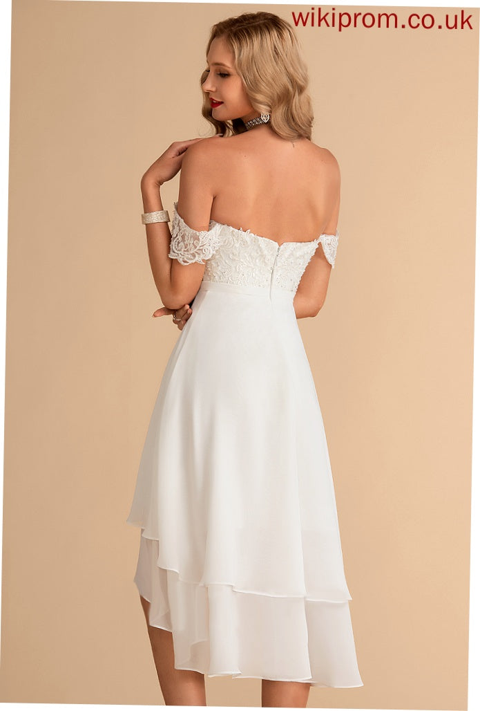 Asymmetrical Chiffon Dress Lace Wedding Dresses Wedding Off-the-Shoulder Sequins With Kaya A-Line Beading