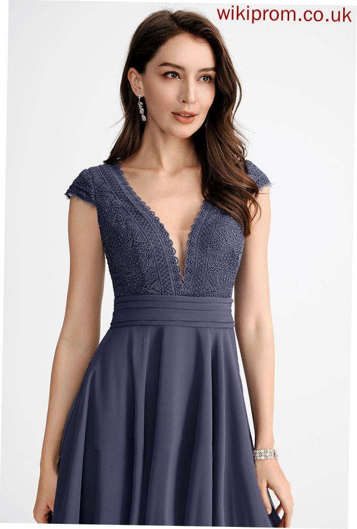 Cocktail With Lace Rosa Asymmetrical Chiffon Pleated Cocktail Dresses V-neck A-Line Dress