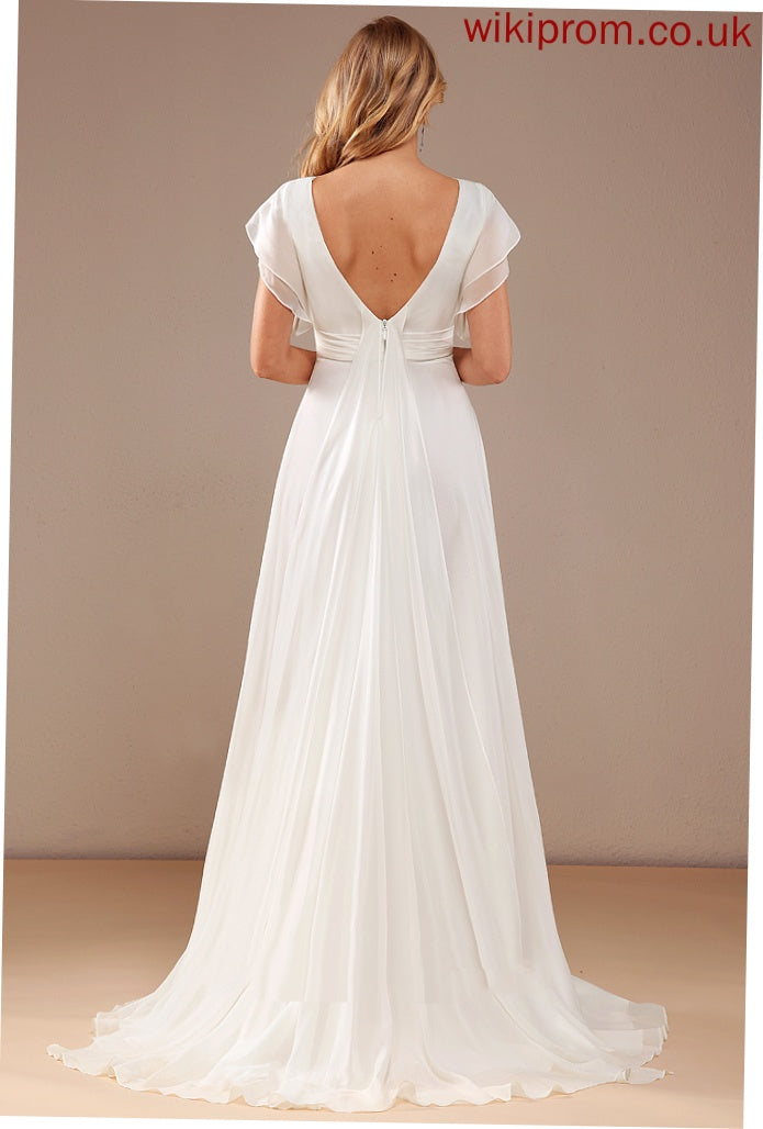 Train Britney Neck Scoop Chiffon With Wedding Sweep A-Line Beading Dress Wedding Dresses