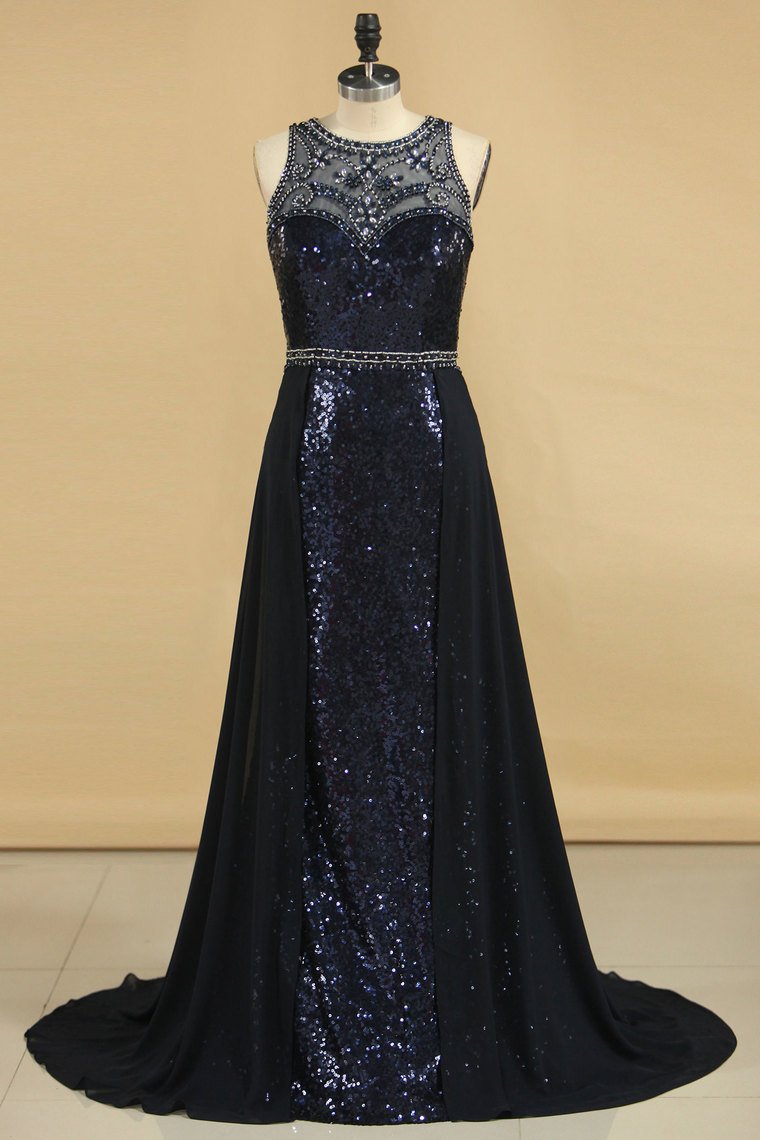 Prom Dresses Scoop Sequins Mermaid Sweep Train Beads&Rhinestones