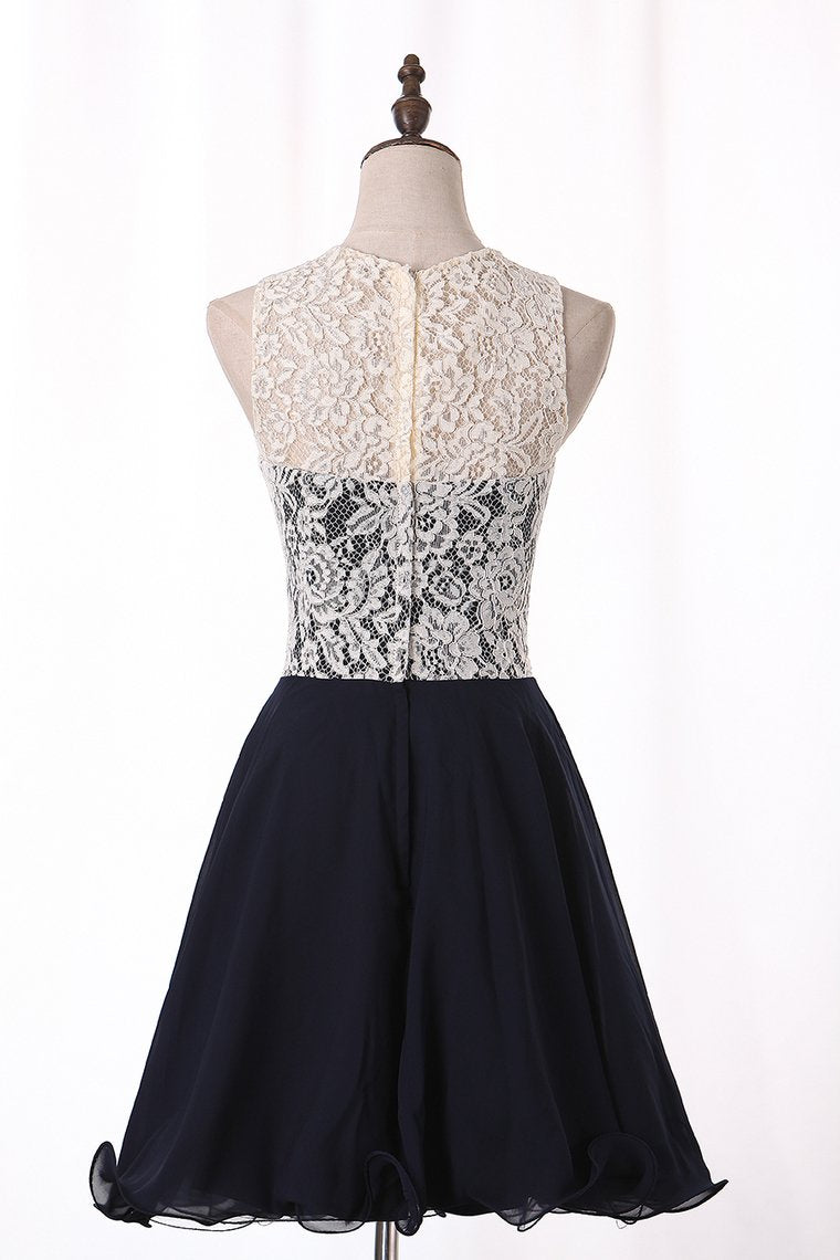 Homecoming Dresses Scoop A Line Chiffon & Lace Short/Mini