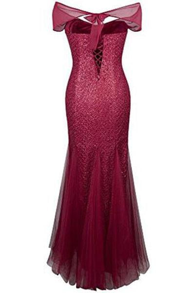 Halter Bateau Beaded Tulle Mermaid Sheath Prom Dresses WK200