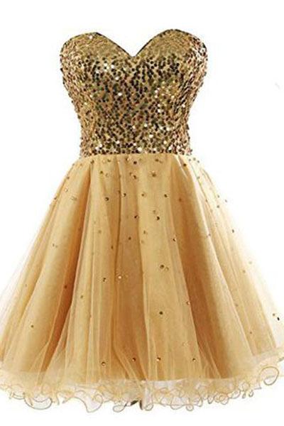 Short Tullle Sequins Homecoming Dress Prom Gown SD032