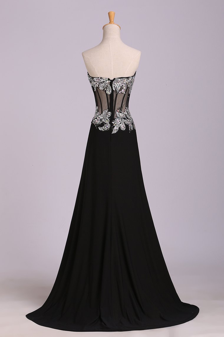 Prom Dresses Mermaid/Trumpet Black Sweetheart Chiffon With Rhinestone