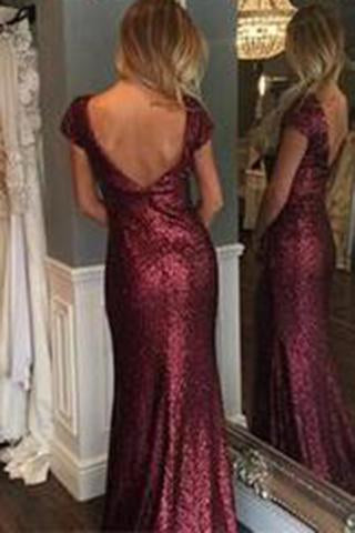 Short Sleeve Mermaid Sexy Pretty Women Sequin Custom Make Long Cheap Prom Dresses WK686