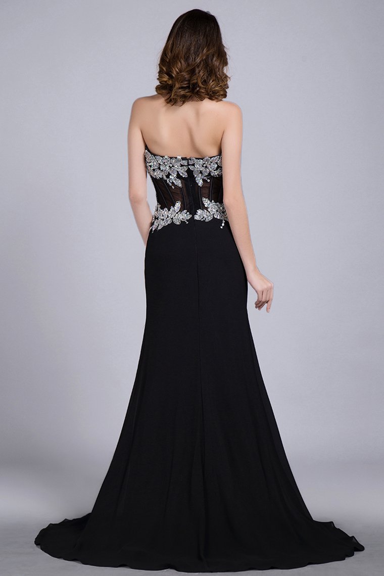 Prom Dresses Mermaid/Trumpet Black Sweetheart Chiffon With Rhinestone