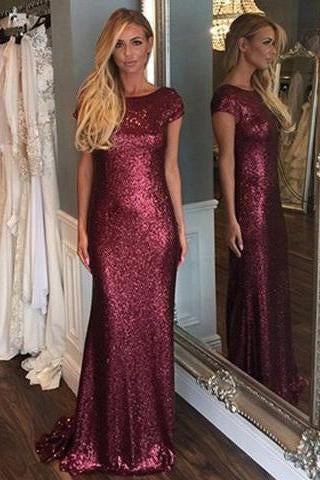 Short Sleeve Mermaid Sexy Pretty Women Sequin Custom Make Long Cheap Prom Dresses WK686