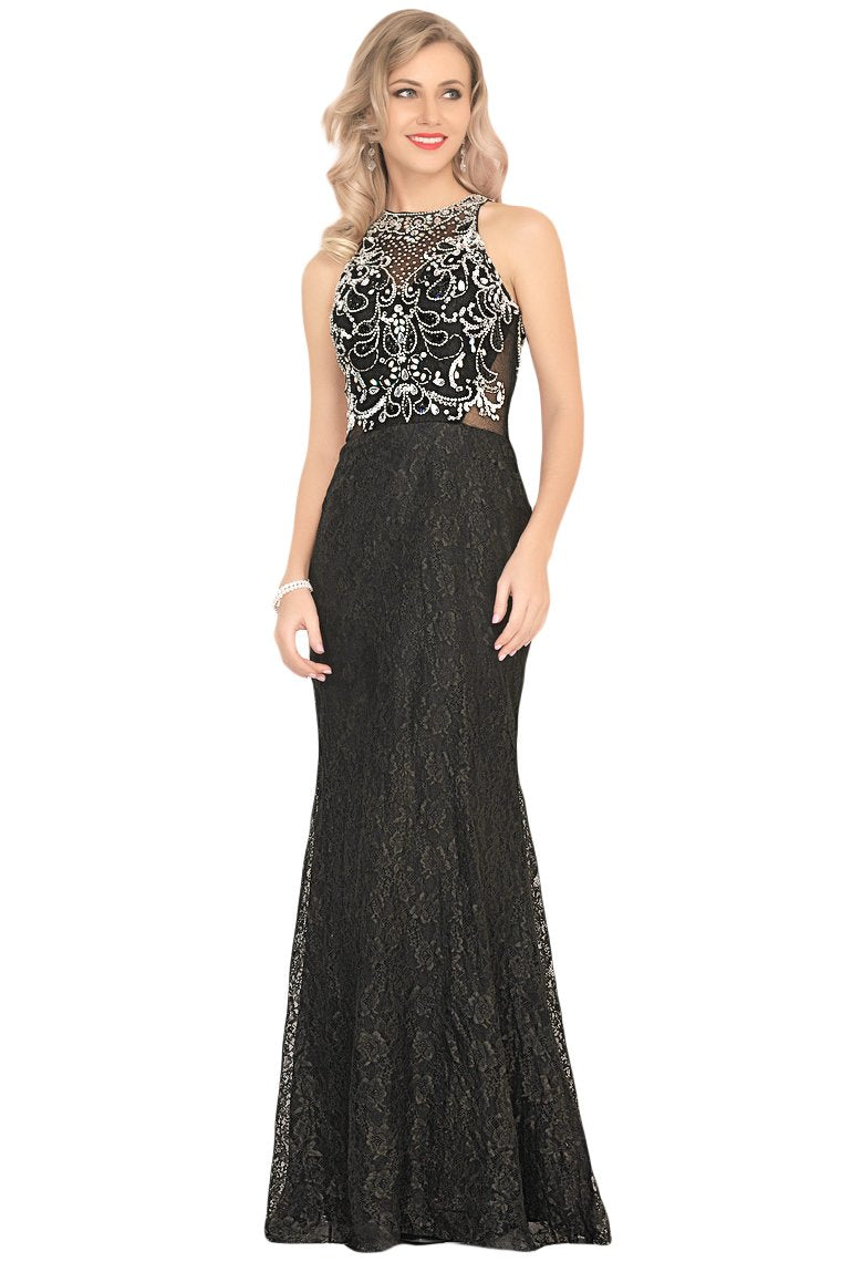 Mermaid Scoop Lace Prom Dresses With Beads&Rhinestones