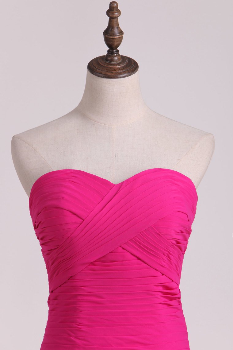 Fuchsia Sweetheart Ruched Bodice Bridesmaid Dresses Mermaid/Trumpet Chiffon Floor Length