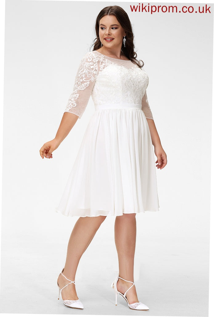 Knee-Length With Nevaeh Chiffon Sequins Wedding Dresses Lace Neck Wedding A-Line Scoop Dress