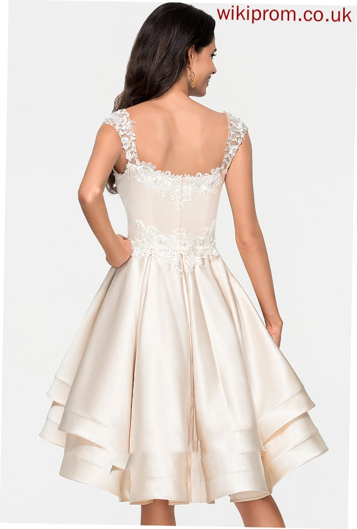 With Beading Ruffles Lace Sweetheart Dress Brittany Asymmetrical Satin Homecoming Dresses Cascading A-Line Homecoming