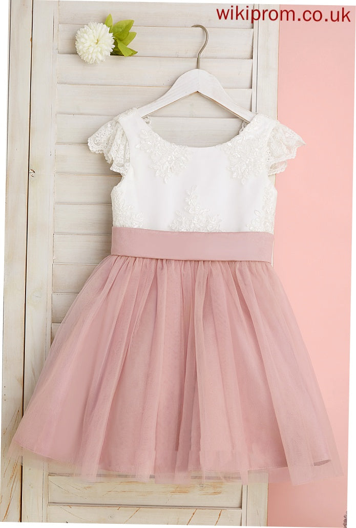 Short Flower Girl Dresses Knee-length Neck Lace/Bow(s) Tulle Flower A-Line - Mareli With Scoop Sleeves Girl Dress