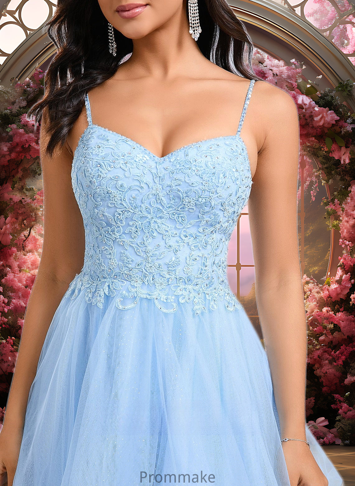 Chana A-line V-Neck Short Lace Tulle Homecoming Dress With Rhinestone Sequins DUP0025658