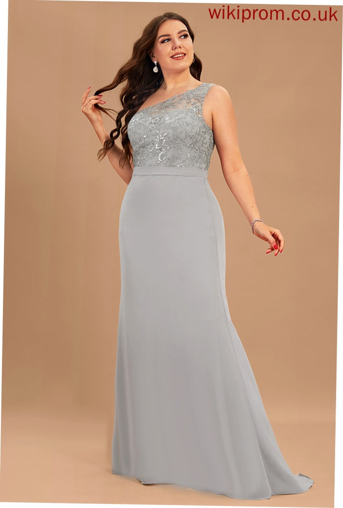 Silhouette Trumpet/Mermaid Length Neckline Embellishment One-Shoulder SweepTrain Sequins Fabric Audrina A-Line/Princess Half Sleeves Bridesmaid Dresses