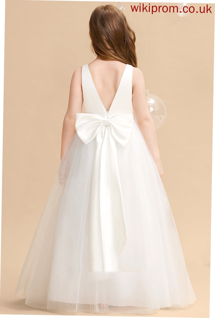 Floor-length Dress Ball-Gown/Princess Sloane V-neck Girl Tulle Back Bow(s)/V With Sleeveless - Flower Flower Girl Dresses