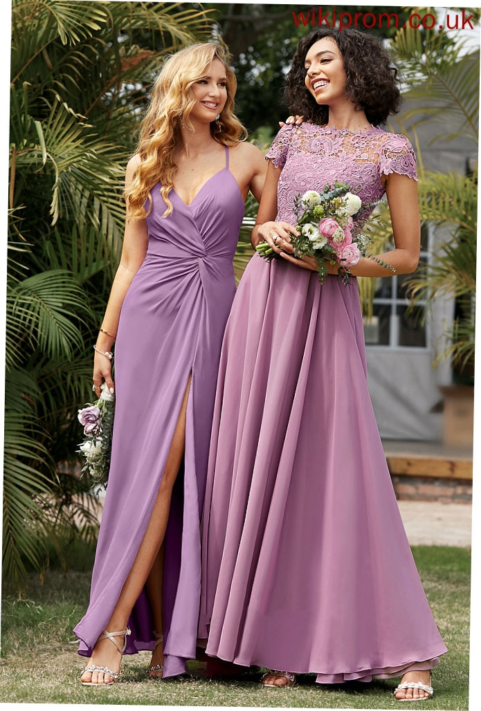 Floor-Length Length Fabric A-Line Neckline Silhouette Straps&Sleeves Lace Scoop Serenity Natural Waist Spaghetti Staps Bridesmaid Dresses