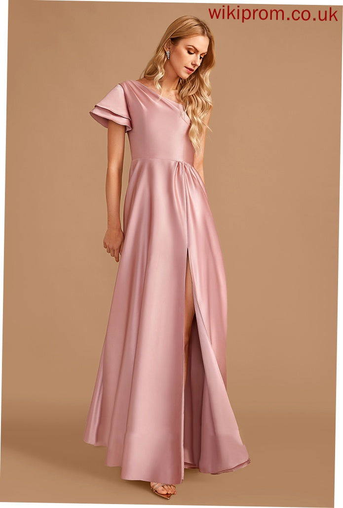 A-Line Neckline One-Shoulder Floor-Length SplitFront Fabric Silhouette Length Embellishment Sahna Natural Waist Floor Length Bridesmaid Dresses