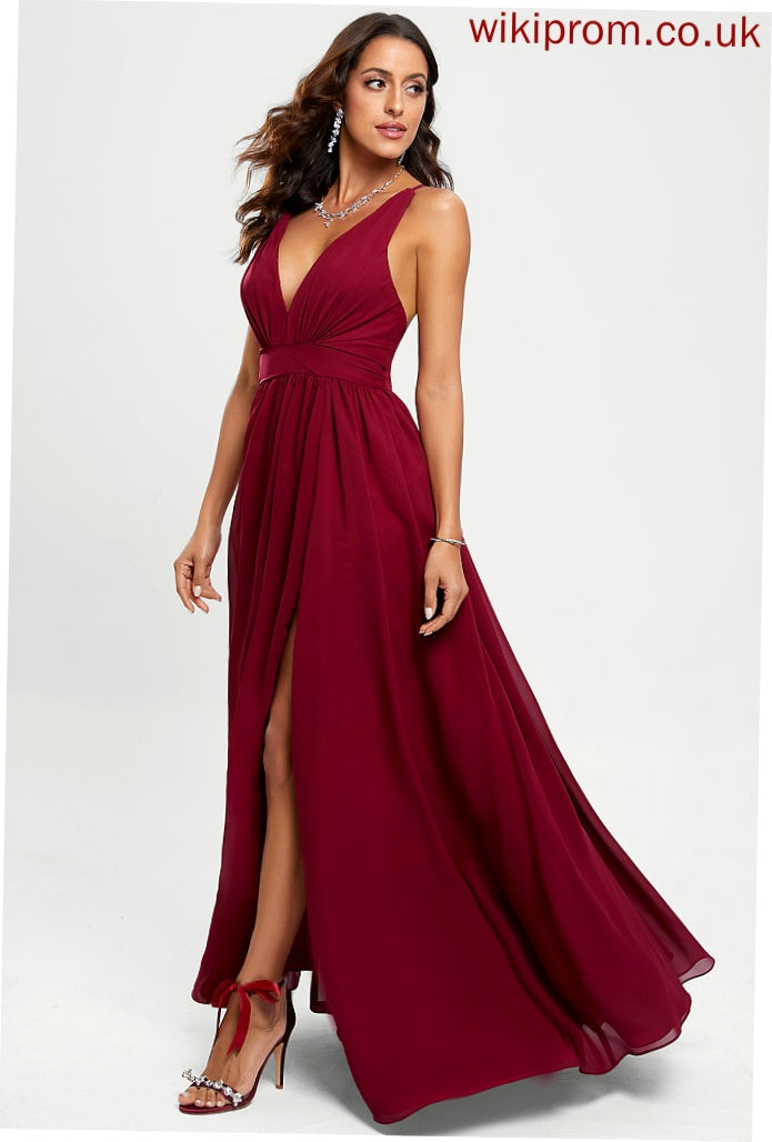 Nola Floor-Length A-Line V-neck Prom Dresses Chiffon