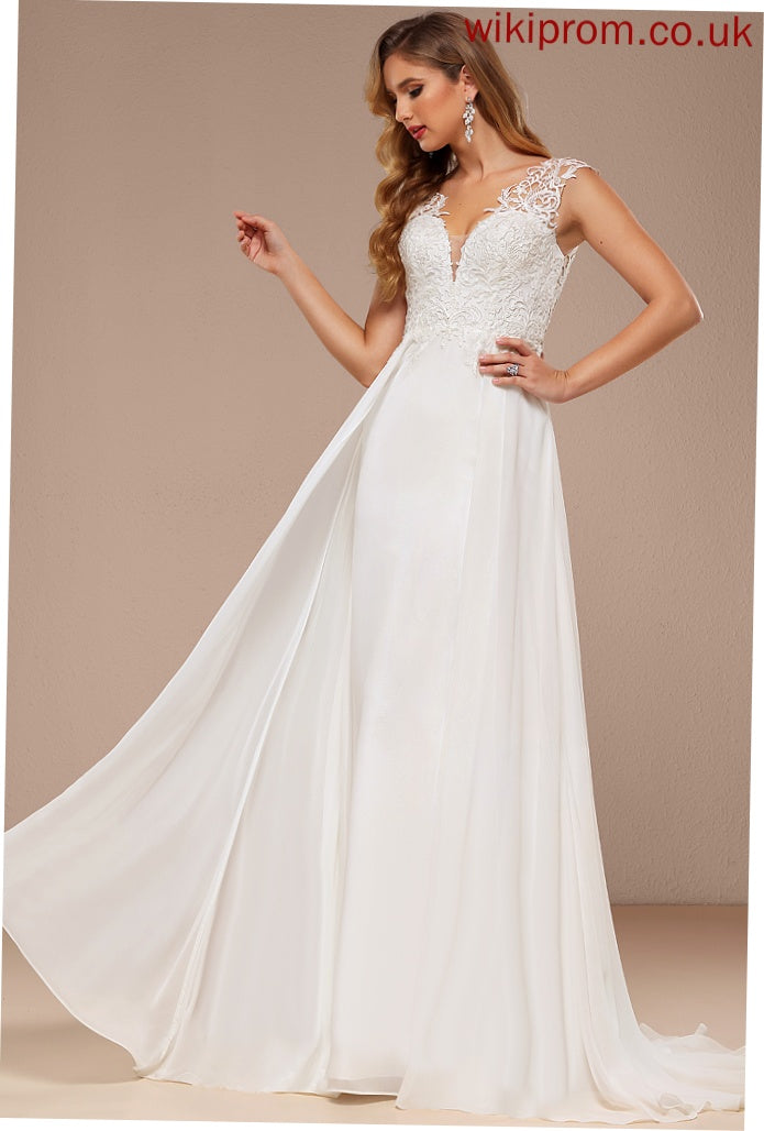 Train A-Line Kiara Lace Wedding Sweep V-neck Dress Chiffon Wedding Dresses