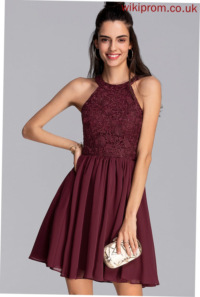 Scoop Short/Mini Lace Chiffon Skylar A-Line Prom Dresses