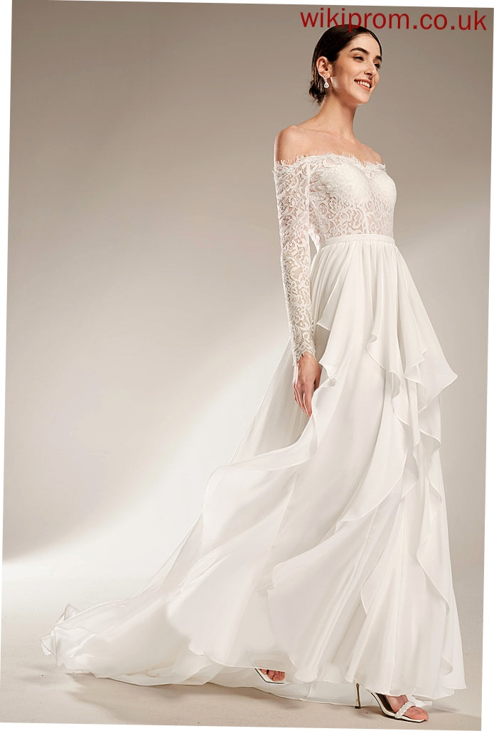 Lace Wedding Chiffon Court A-Line Off-the-Shoulder Ursula Train Wedding Dresses Dress Ruffle With