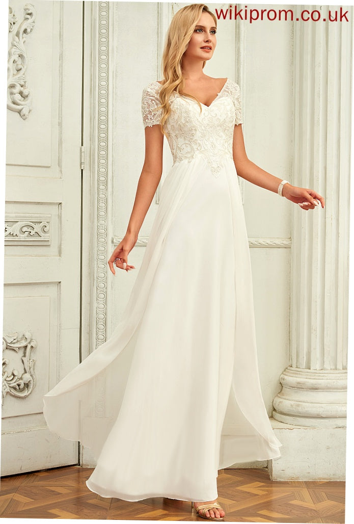 Chiffon Floor-Length V-neck Dress Wedding Dresses Wedding A-Line Nola