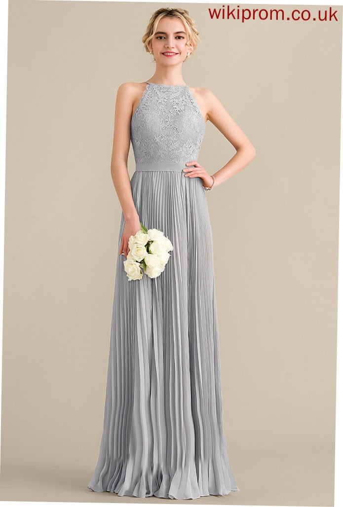 Silhouette Pleated Length Scoop Neckline A-Line Fabric Floor-Length Embellishment Lilian Natural Waist Sleeveless Bridesmaid Dresses