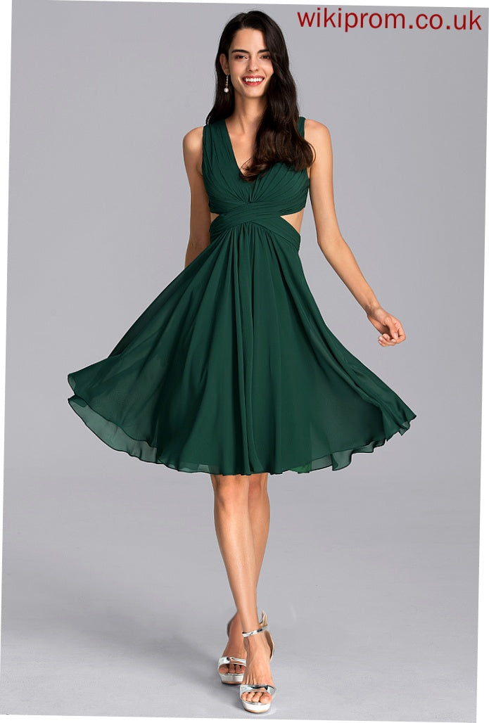 Ruffle A-Line With Cocktail Dress Aiyana V-neck Cocktail Dresses Chiffon Knee-Length